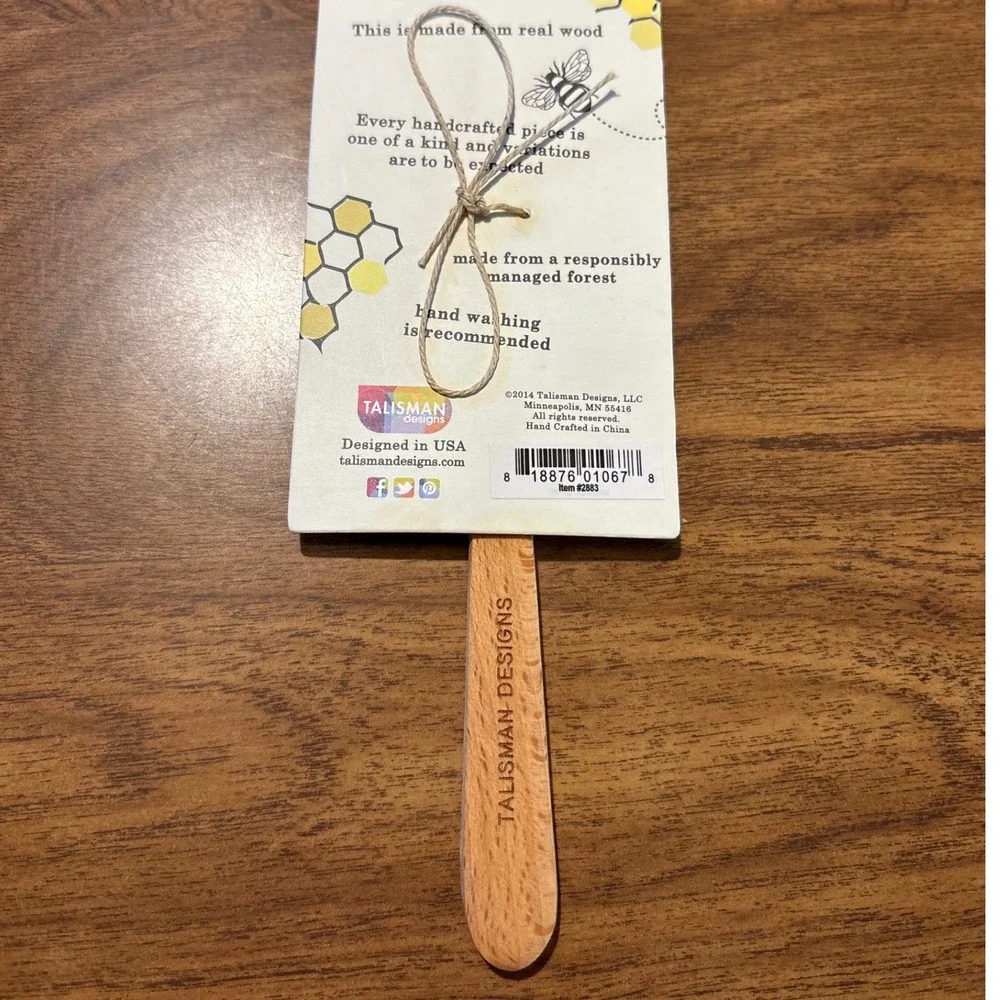 Beechwood Honey Spreader and Dipper‎ Wooden Spoon with Etched Bee and Honeycomb